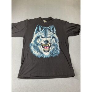 Thunder Sportswear Shirt Mens L Black Howling Wolf Graphic Tee Crew Neck